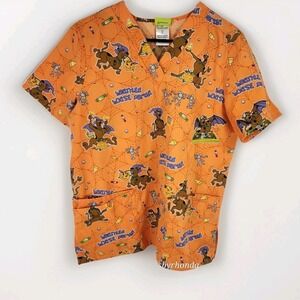 Halloween‎ Scrub Top Womens Size Small Scooby-Doo Haunted House Party! Cartoon
